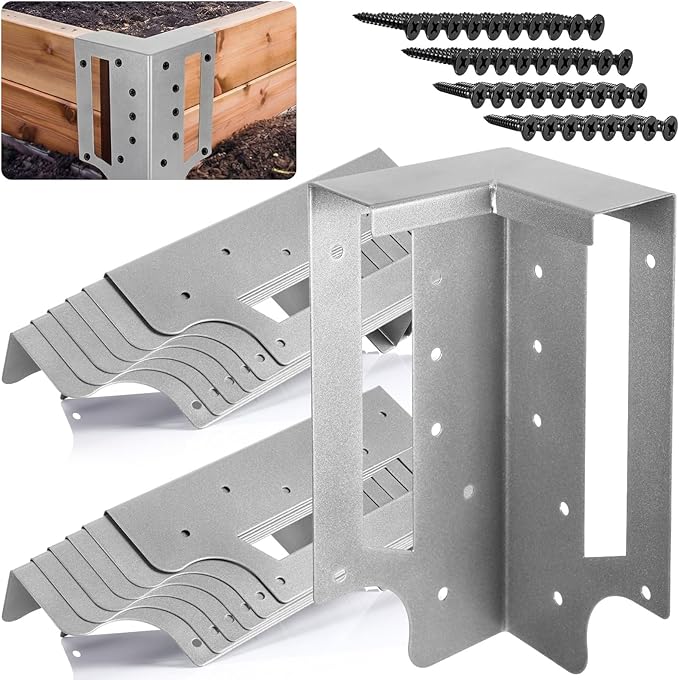 MorningRo 12 Pack Raised Garden Bed Corner Brackets with Securing Lip Fits Lumber up to 2" x 12" Metal Garden Corner Bracket for Wood Frame Bed 4.7" L x 2" W x 10.5" H (Sliver)