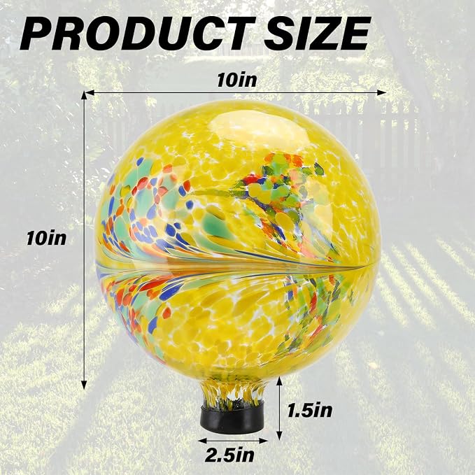 10 Inch Gazing Ball Glass Reflective Garden Globe Outdoor Gazing Globe Yard Ornament for Garden Yard Home Outdoor Decoration Yellow, NOT Solar
