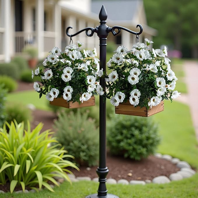 White Artificial Morning Glory Flowers for Outdoor Planters, UV Resistant Silk Faux Flowers for Hanging Basket, Porch & Window Box, Lifelike Farmhouse Garden Decor, No Pot, 13.3 Inch, 4 Bundles