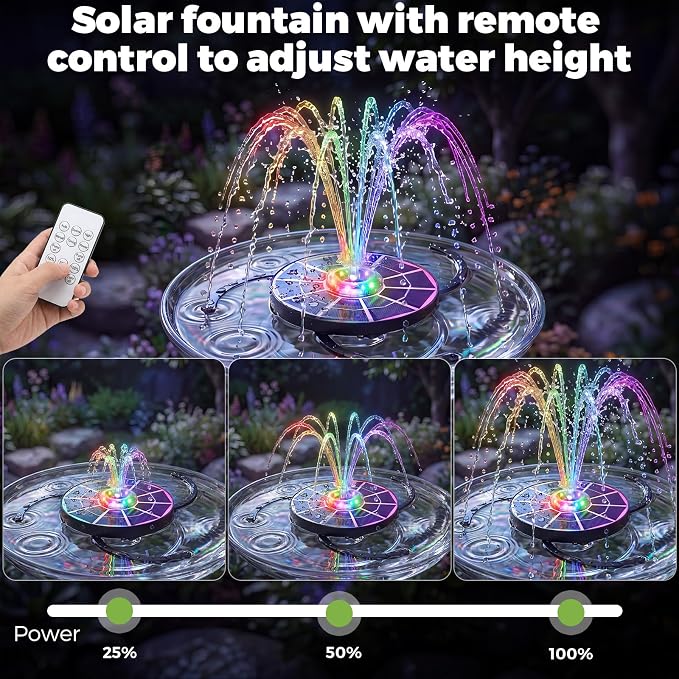 AISITIN 4W Solar Fountain with Lights, Chargeable Solar Bird Bath Fountains Built-in 2200mAh Battery, 2026 Upgrade Glass Panel Solar Water Pump for Bird Bath, Garden, Pond, Pool, Fish Tank, Aquarium