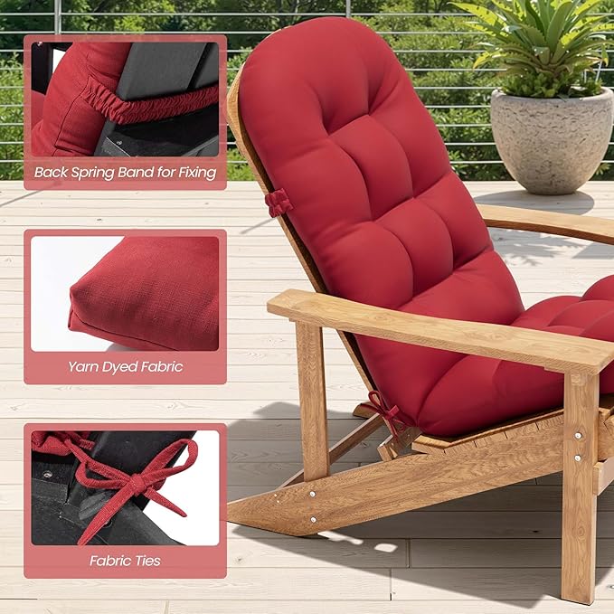 Crestlive 50x20x4 Inch Adirondack Chair Cushion Outdoor Rocking Chair Cushions Water Resistant High Back Patio Chair Cushions Set of 2 Thick Patio Replacement Cushion, Chili