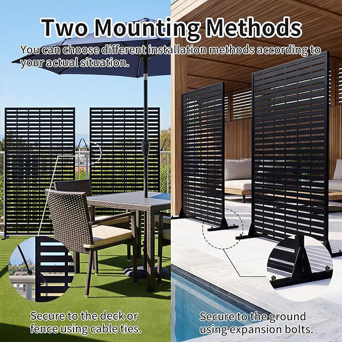 Metal Privacy Screen, 72" Outdoor Privacy Screen, Privacy Fence Panels with Stand, Provide Deck Privacy Protection, Privacy Fence for Garden, Pool, Patio, Balcony, Backyard Landscape