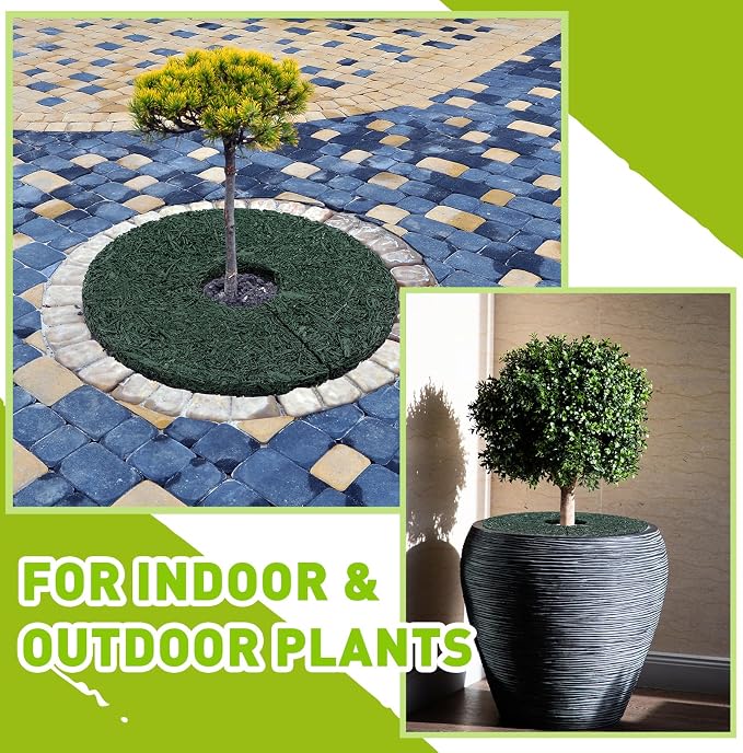 Peryiter 12 Pcs Double Side Rubber Mulch Tree Ring, Heavy Duty Rubber Mulch Mat, Tree Root Protector Mat Reversible Round Root Ring Weed Barrier for Prevent Animal Dig (Green)