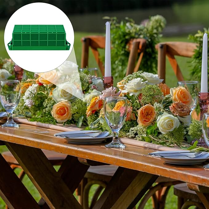 Hahood 6 Packs Floral Foam Cage Rectangle Flower Cage Holders with Floral Foam Flower Arrangement Supplies for Fresh Flowers, Home Wedding Decorations, 11.8 x 4.3 x 3.1 Inches