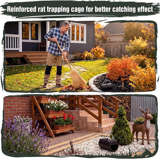 Qualirey 2 Pack Black Hole Gopher Trap with Leash, Tunnel Mole Trap Reusable Vole Traps Outdoor Rodent Control for Yard, Garden, Lawn and Farm, 6.3 x 3.5 Inch