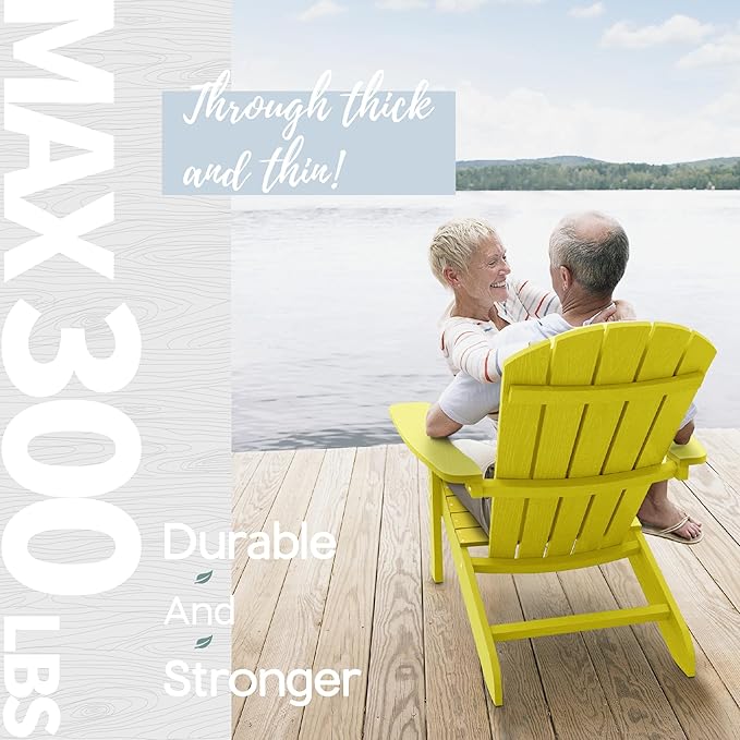 YEFU Adirondack Chairs Set of 2: Plastic Adirondack Chairs - Patio Chairs with Wood Texture - Outdoor Chair HIPS - Lawn Fire Pit Deck Porch Garden Chairs for Adults (Yellow)