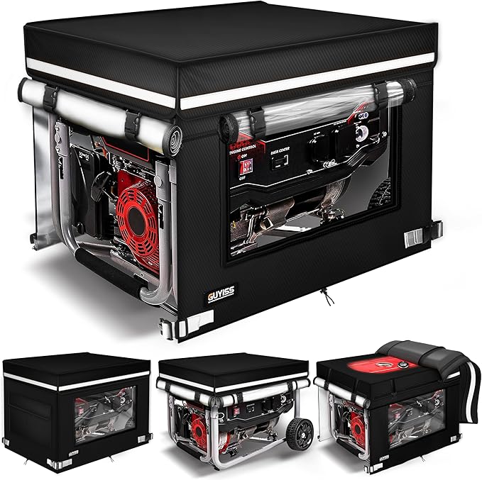 Generator Covers While Running, 32x24x24 inch Generator Cover, 900D+210D Heavy Duty Waterproof, PVC Transparent Visual Operation Window, Top Can Be Opened for Refueling. Black