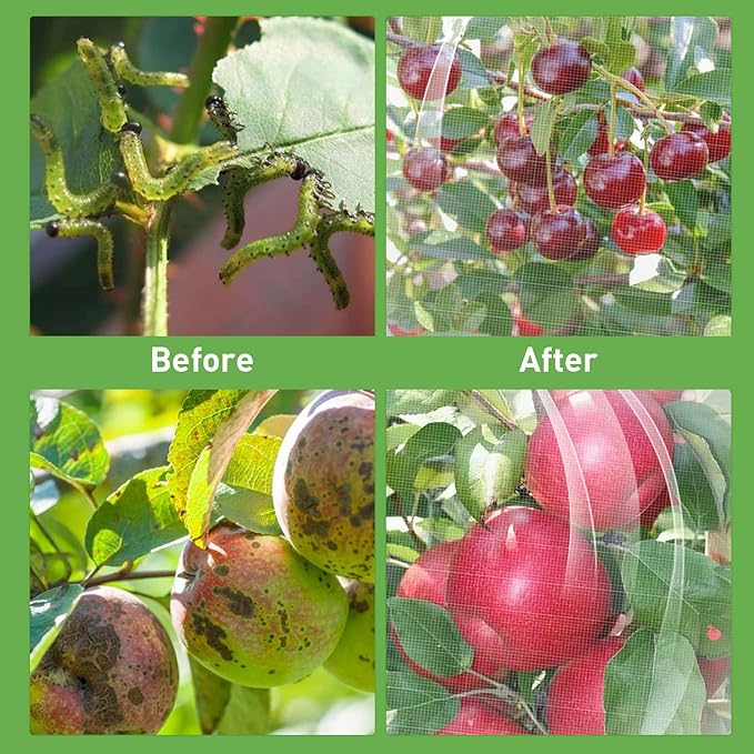 12'*12' Large Fruit Tree Netting for Squirrels and Birds with Drawstring, Insect Bird Netting Pest Barrier for Garden Protection (White, 2pc)