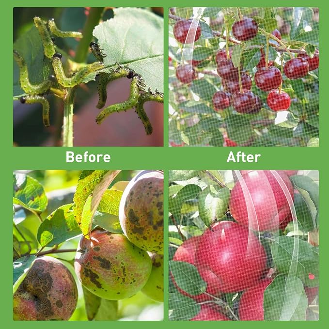 15'*15' Large Fruit Tree Netting for Squirrels and Birds with Drawstring, Insect Bird Netting Pest Barrier for Garden Protection (White, 2pc)