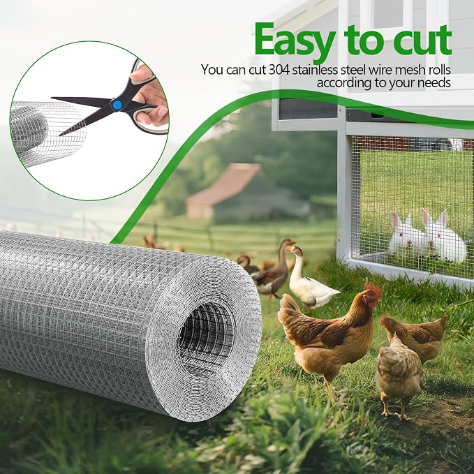 304 Stainless Steel Hardware Cloth 1/4" Large Size 23 GA 24in×98ft Roll | stainless hardware cloth 304 rust resistant heavy duty easy to cut