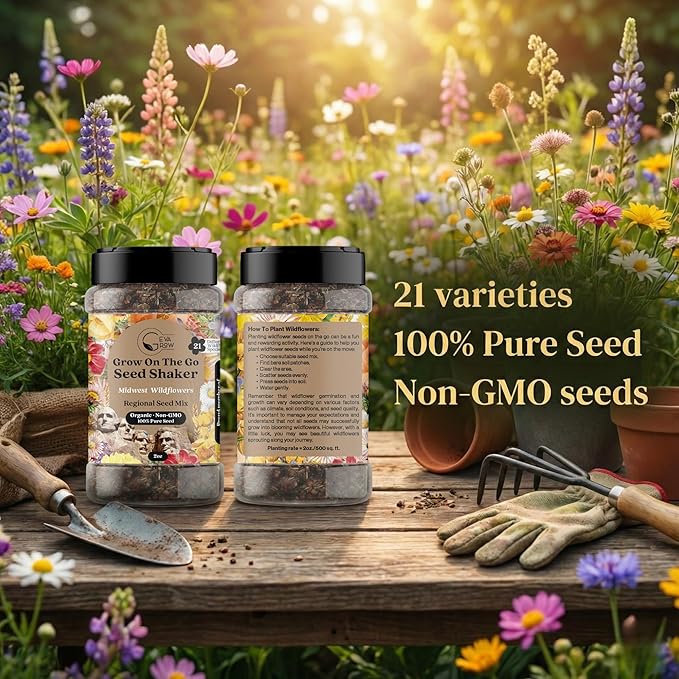 Regional Wildflower Seed Mix by GevaGrow (Midwest Wildflowers, Mini Shaker)