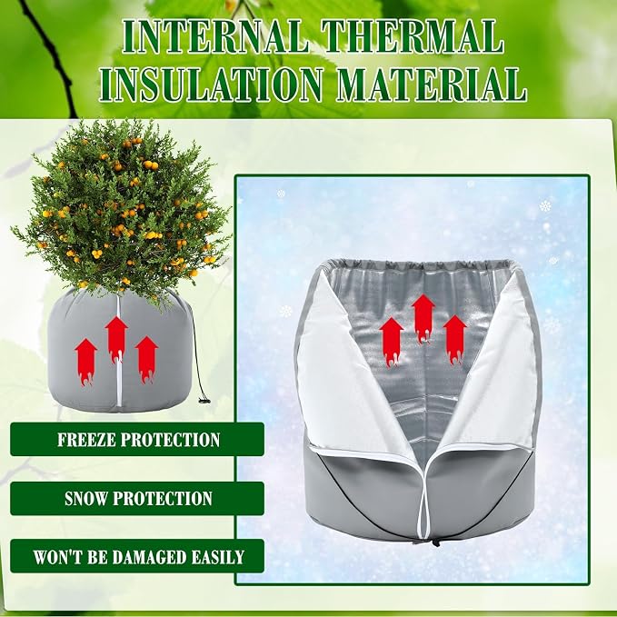 Windyun 4 Pack Plant Winter Protection Pot, 2 PCS 19.7" x 17.7" and 2 PCS 25.6" x 27.6" Flower Pot Protection Bags Cold Weather Plant Cover for Winter Outdoor Fruit Trees Potted(Gray)