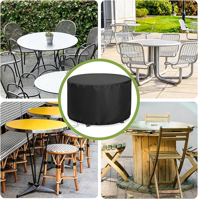 Round Patio Bar Height Table and Chair Cover 90 Inch, Outdoor Round Tall High Patio Table Cover for Patio Rounds Furniture, Patio Set Covers Waterproof Outdoor - 90 X 43 Inch, Black