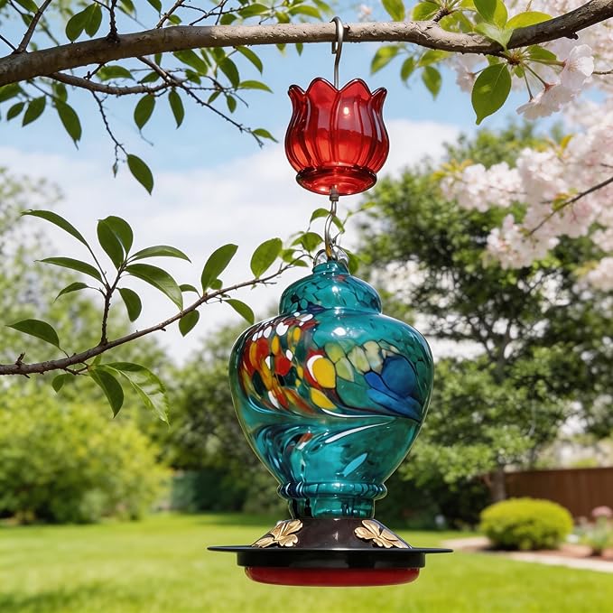 Glass Ant Moat for Hummingbird Feeder - 3 OZ Red Tulip Insect Guard with Large Capacity