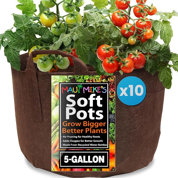 Best Root Pouch (5 Gallon)(10 Pack)(11"w x 10.25"H) Garden Grow Bag Container With Handles. Grow Bigger and Healthier Tomatoes, Veggies and Herbs In Soft Pots.