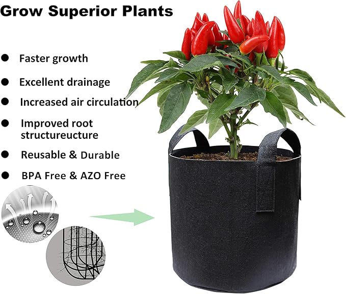 Gardzen 10-Pack 10 Gallon Grow Bags, Aeration Fabric Pots with 5-Set Garden Propagator Set, Seed Starter Tray 15" x 9" (40-Cell Per Tray)