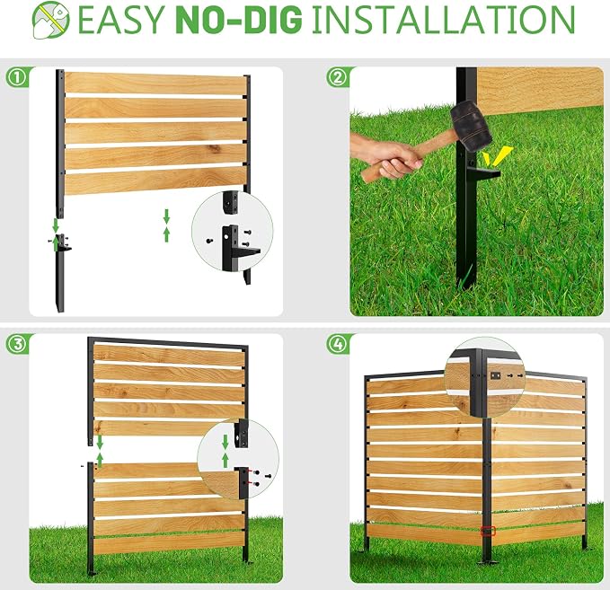 2 Panels No Dig Wooden Privacy Fence Screen, 42" H X 40" W Outdoor Air Conditioner Fences, Hide Trash Bins Or Ac Units, Decorative Garden, Patio, Backyard Fence -Temporary Fencing