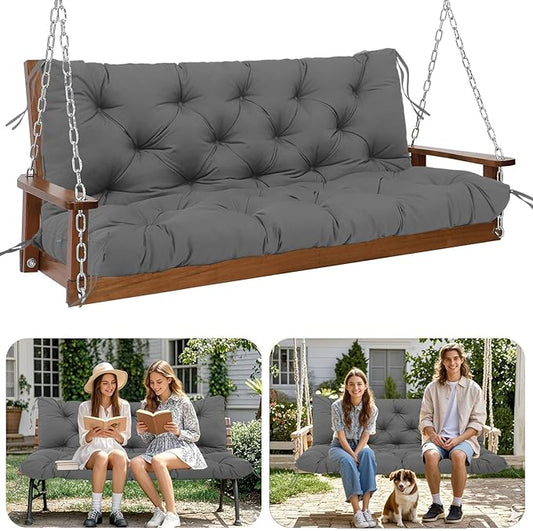 Premium 5"Thick Waterproof Outdoor Swing Cushions Sturdy Durable 2-3 Seat Replacement Porch Swing Cushions with Backrest&Ties Bench Cushion for Outdoor Furniture Backyard Patio(Gray48x40inch)