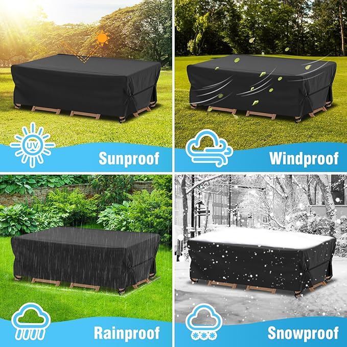 Velway Patio Table Chairs Set Cover Square Waterproof 74"Lx47"Wx28"H Outdoor Bistro Dining Set Cover Ultra Windproof UV-Resistant