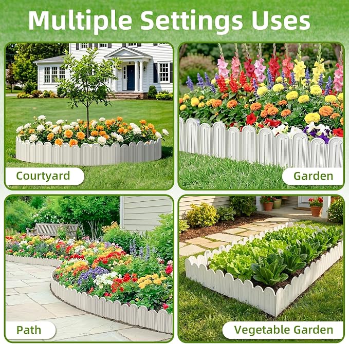 Vashly 20ft Landscape Edging No-Dig, 5.9 Inch Tall Garden Border, Flexible with 20 Stakes, 20 Pack for Flower Beds Lawn Yard Pathway(20, White)