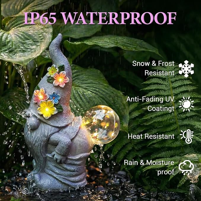 Solar Funny Garden Gnome Statue: Outdoor Sculpture Lights for Yard Lawn Porch Balcony Patio Home Decor - Mothers Day Gifts for Mom Women Grandma