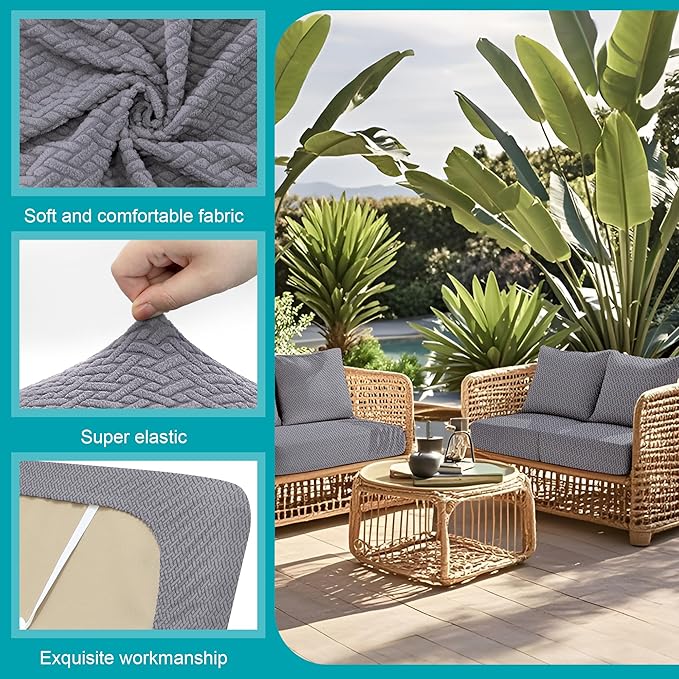 BIETYONE 14Pcs Stretch Patio Cushion Covers,Outdoor Couch Covers Replacement,Outdoor Couch & Sofa Slipcovers,for Patio Furniture Cushion Covers,Washable Reusable Furniture Protector (Grey,Cover Only)