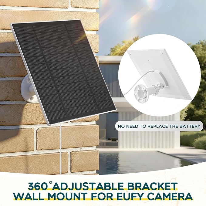 8 Pack 5W Solar Panels for Security Cameras Outdoor Waterproof Solar Panel for Camera with Type-C and 360° Adjustable Safety Bracket Panel Charge Micro for Camera