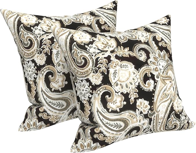 LVTXIII 2 Pack Outdoor Throw Pillow Covers for Patio Furniture, 16x16 Inch Square Pillow Case, Water-Repellent Cushion Covers for Garden, Porch, Sofa, Paisley Black
