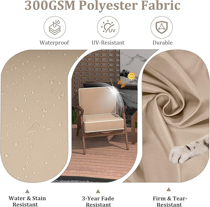 5" Thicker Outdoor Chair Cushions 2 Sets 24" *24" Waterproof Patio Chair Cushions for Outdoor Furniture w/Removable Cover 30D High Density Sponge Filling Thicken Patio Furniture Cushion w/Handle &Ties