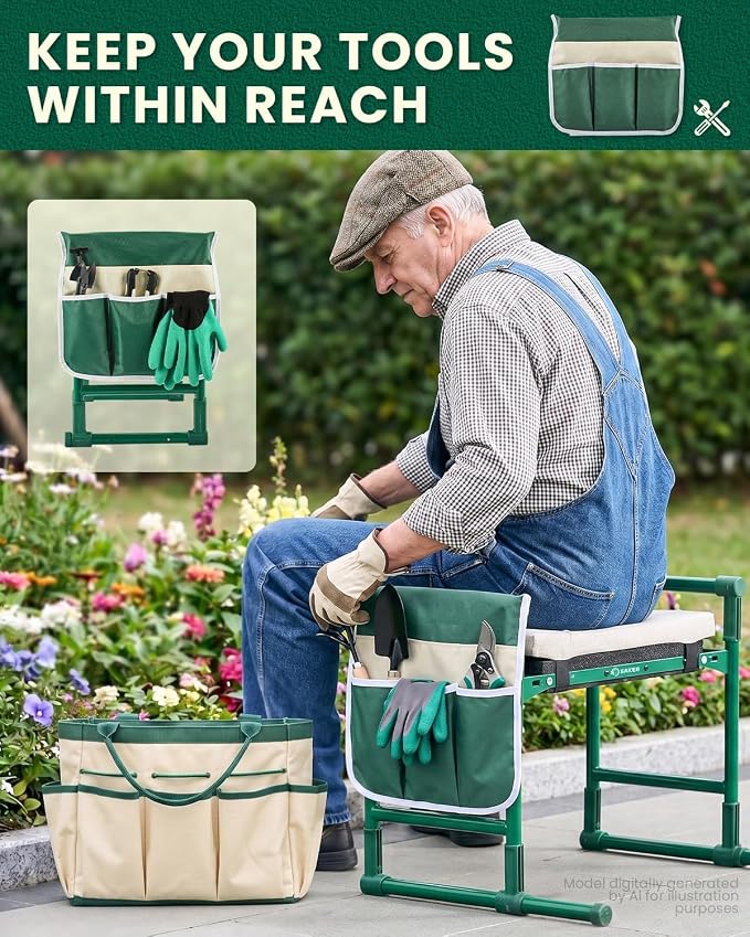 Saker 2026 Upgraded Garden Kneeler and Seat - Gardening Bench Gardening Stool with 500LB Heavy Duty Round-Tube Frame, Soft Kneeling Pad Foldable Support for Elderly, Gardening (Basic Version)