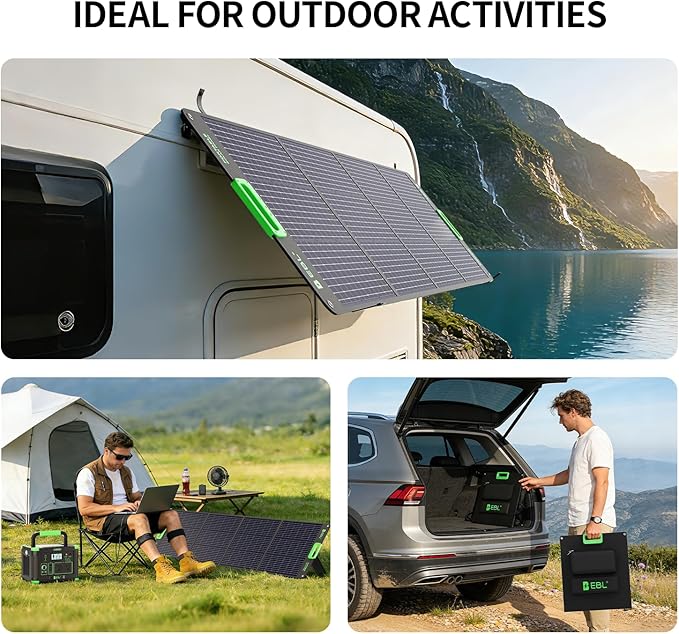 EBL 200W Portable Solar Panel for Power Station, Foldable Solar Charger w/ 4 Kickstands, IP65 Waterproof Solar Panel Kit w/DC XT60 Anderson Aviation Output for Outdoor RV Camper Blackout