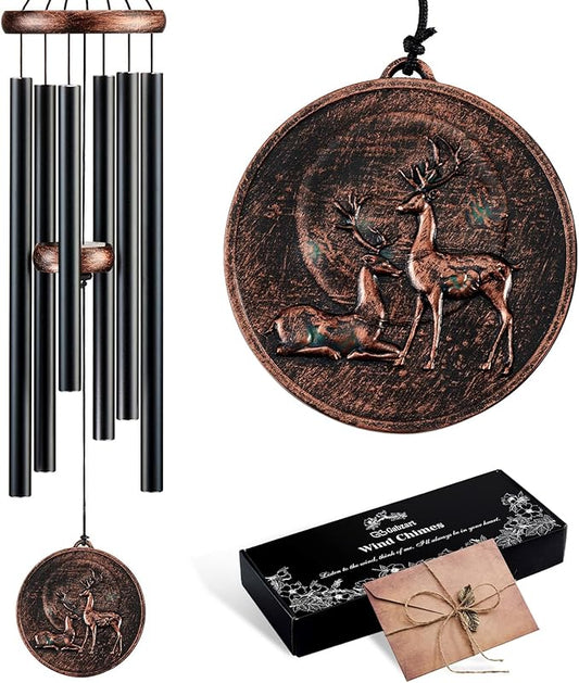 Wind Chimes for Outside, Vintage Deer Deep Tone Wind Chime Outdoor Clearance, Patio Porch Balcony Decoration, Garden Hanging Decor Gifts for Women Mom Grandma (34" Deer)