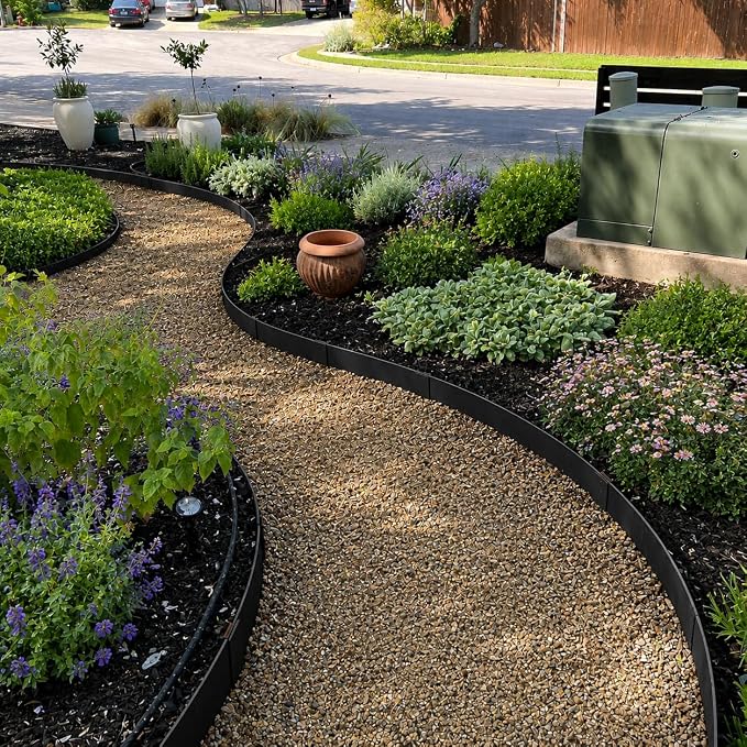 10-Pack Galvanized Steel Landscape Lawn Edging - 6.5 inch Height Black Powder Coated Bendable Metal Strips - Hammer-in Edge Border - Yard Pathway Divider 40 inch Each(33Ft Total), #LYLB65BK-US