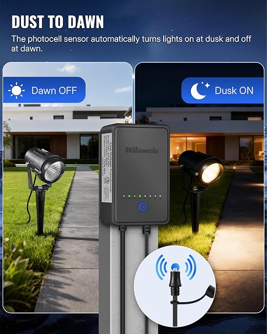 120W Low Voltage Landscape Transformer, Weatherproof Outdoor Low Voltage Transformer, 120V AC to 12V DC, Landscape Lighting Transformer with Timer and Photocell Sensor, ETL Listed A03LT06
