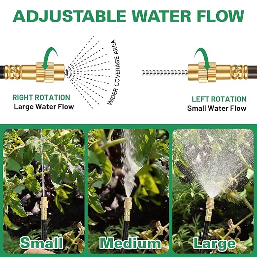 Riboud 110Ft Drip Irrigation System, 2026-Upgrade Garden Watering Kit with 16 Adjustable Copper Rotating Arm Nozzles, 360° Flexible Spray Irrigation Kit for Raised Beds, Lawn, Greenhouse
