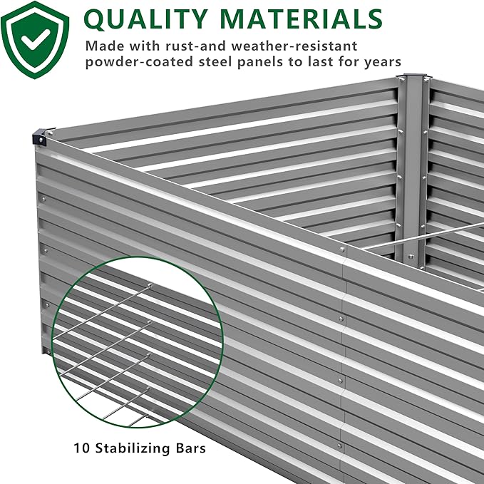 DIIYIV 12x2x2FT Galvanized Raised Garden Bed Kit,Vegetable Plant Boxes-Rectangle Metal Flower Box,Large Planter Raised Beds Outdoor Garden for Planting,Fruit,Herb-Silver