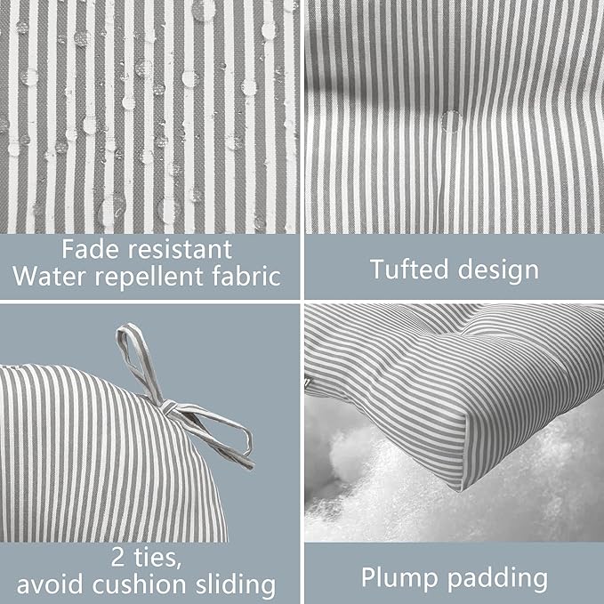 LVTXIII Patio U-Shaped Wicker Seat Cushion, Outdoor Tufted Chair Pads Decorative Seat Cushion Set for Garden Home Office Furniture Ornament, 19”x19”x4”, Pack of 2, Topanga Stripe Grey