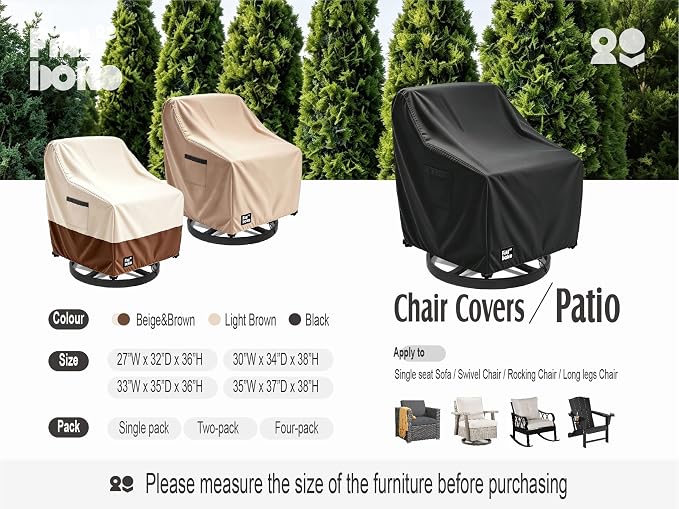 Patio Chair Covers 2 Pack,35Wx37Dx38H inches Outdoor Chair Covers,100% Waterproof Heavy Duty Outdoor Furniture Covers Waterproof,Black Minimalism Style Patio Furniture Cover