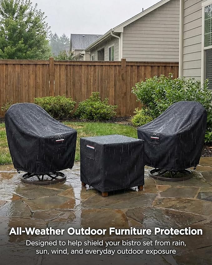 Patio Furniture Covers Set for 3-Piece Bistro Sets, Heavy-Duty 600D Waterproof Outdoor Furniture Covers for 2 Chairs & Coffee Table, UV Resistant, All-Season Protection for Patio, Porch Backyard,Black