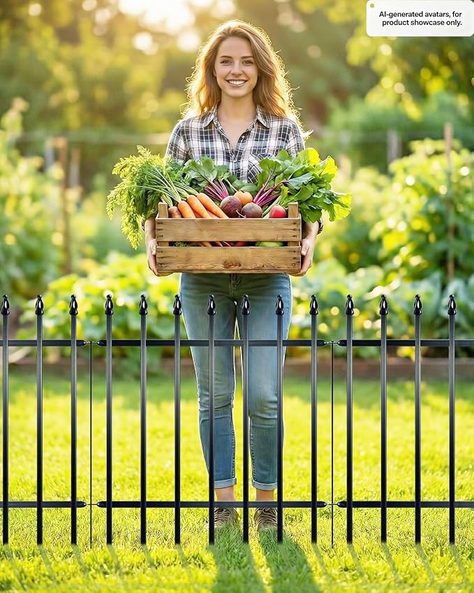ARIFARO Metal Garden Fence 32" H x 24" W (5 Pack, Length 10 ft), No Digging Decorative Garden Border Fence, Rustproof Black Garden Fence Panels for Yard, Flower Bed, Patio, Dog Animal Barrier