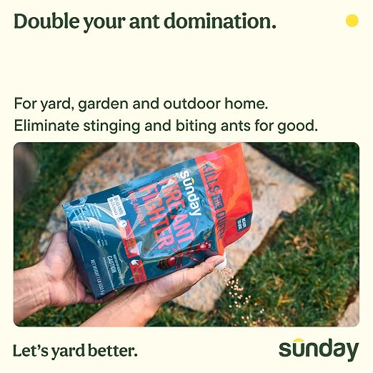 Sunday Fire Ant Fighter, Kills Fire Ants and Harvester Ants, Bio-Based Bait Granules, Colony Control in 24 Hours, Outdoor Use for Yard and Garden, 2-Pack (2 x 1 lb Bags)