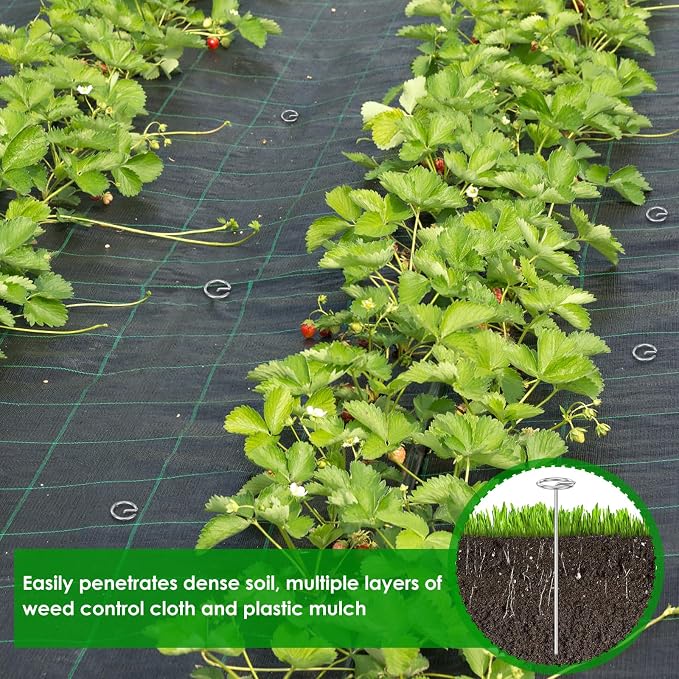 240 Pcs Landscape Fabric Pins 6 inch, Thickened 8 Gauge Circle Top Garden Stakes, Landscape Staples Pins with 2 Puller Hooks for Tent Weed Barrier Fabric Plant Cover Landscape Pins Stronger
