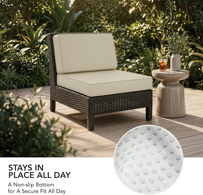Outdoor Furniture Cushions 25.6x25.6 Inch, Deep Seat Patio Couch Cushions Replacement for Sectional Conversation Set Sofa Loveseat, Water Resistant, Removable Cover, Set of 2, Beige