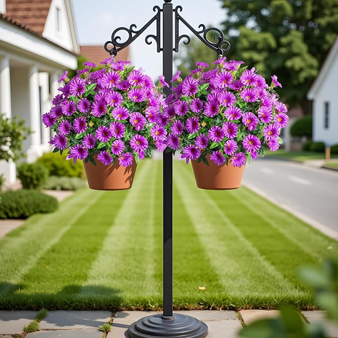 Purple Artificial Morning Glory Flowers for Outdoor Planters, Premium UV Resistant Silk Faux Flowers for Porch, Hanging Basket & Window Box, Cottage Garden Decor, No Pot, 13.3 Inch, 8 Bundles