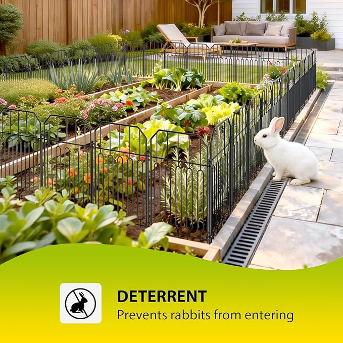 VANCASTLE Decorative Garden Fence, Toatal 10FT(L) x 21IN(H) Outdoor Metal No Dig Fence Animal Barrier, Rustproof No-Tool Assembly Landscape Edging for Yard, Lawn, Patio, Flower Bed-10 Panels Design I
