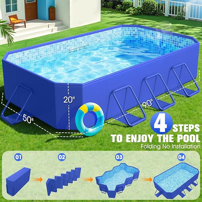 StarOcean 2026 Large Foldable Pool,Non-Inflatable Swimming Pool for Kid,Adult Collapsible Pool Hard Plastic,Overthickened Extra Large Foldable Pool,Portable Folding Kid Pool for Backyard,90"x50"x20"