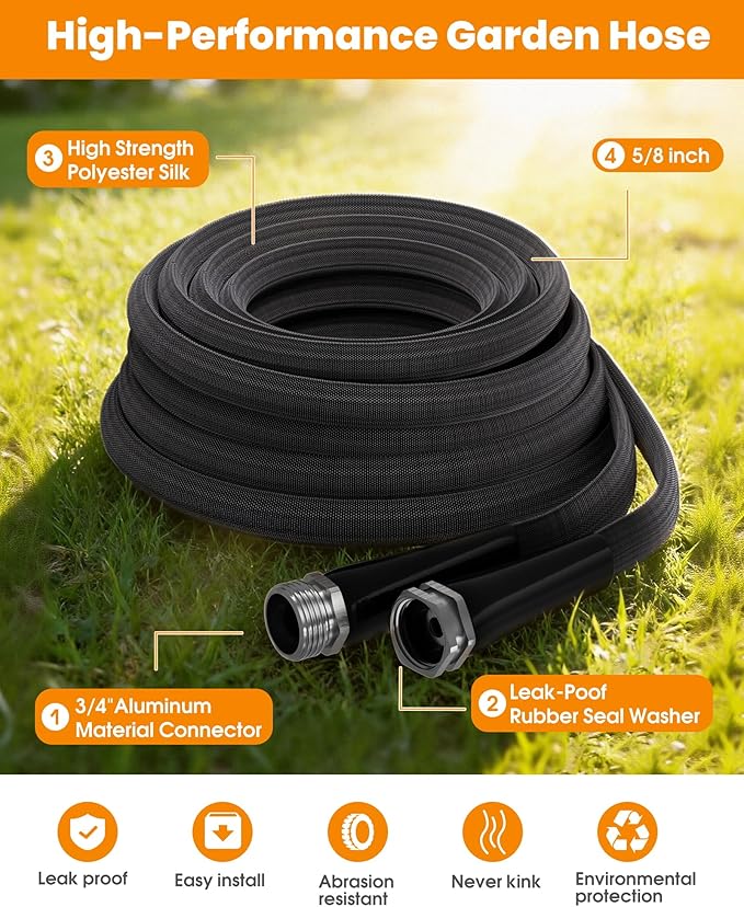100 FT Garden Hose, Non-Expanding Water Hose, Ultra Flexible, Burst-Resistant, Kink-Free, High-Pressure Garden Hose for Easy All-Weather Use on Lawns, Gardens, and Outdoor Cleaning