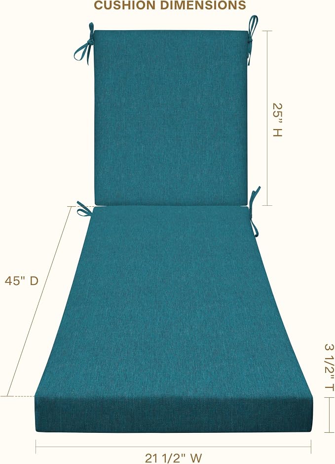 Honeycomb Outdoor Chaise Lounge Cushion for Patio Furniture, Water & Fade Resistant, Removable Cover, 21.5 x 70, Heritage Textured Solid Teal