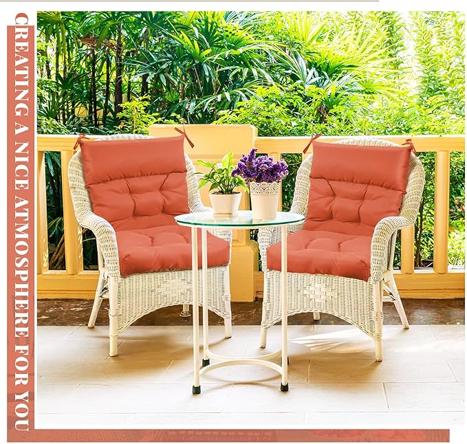Sintuff 4 Pcs 44 x 21 x 4 Patio Chair Cushions Outdoor Chair Cushion Seat/Back Tufted Pillow with Ties Water Resistant Replacement Indoor Patio Furniture Outdoor Furniture (Solid Color,Spice)