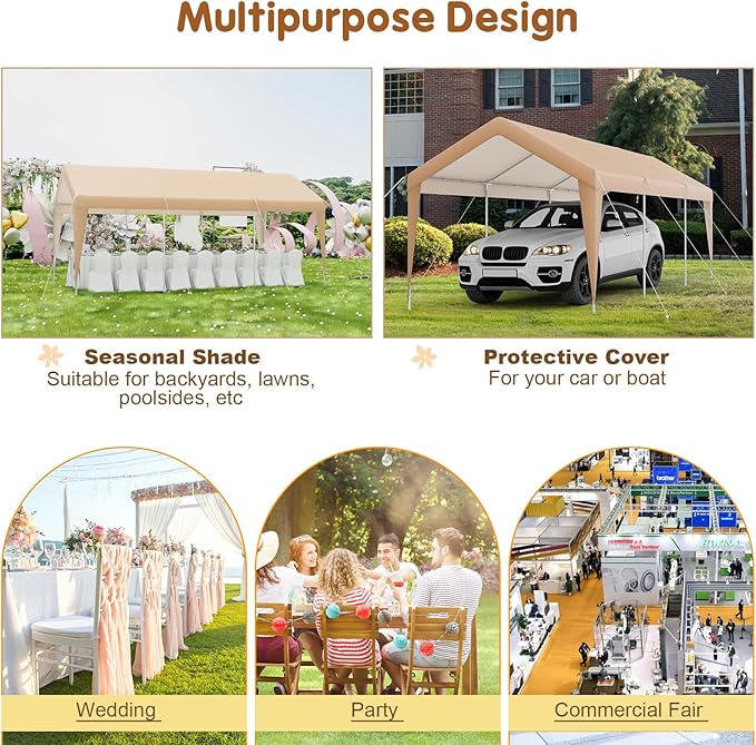 Tangkula 10x20 Ft Heavy-Duty Carport, Portable Garage Tent Carport with Galvanized Steel Frame, All-Season Tarp, Outdoor Car Canopy Shelter for Car, Truck, SUV, Boat
